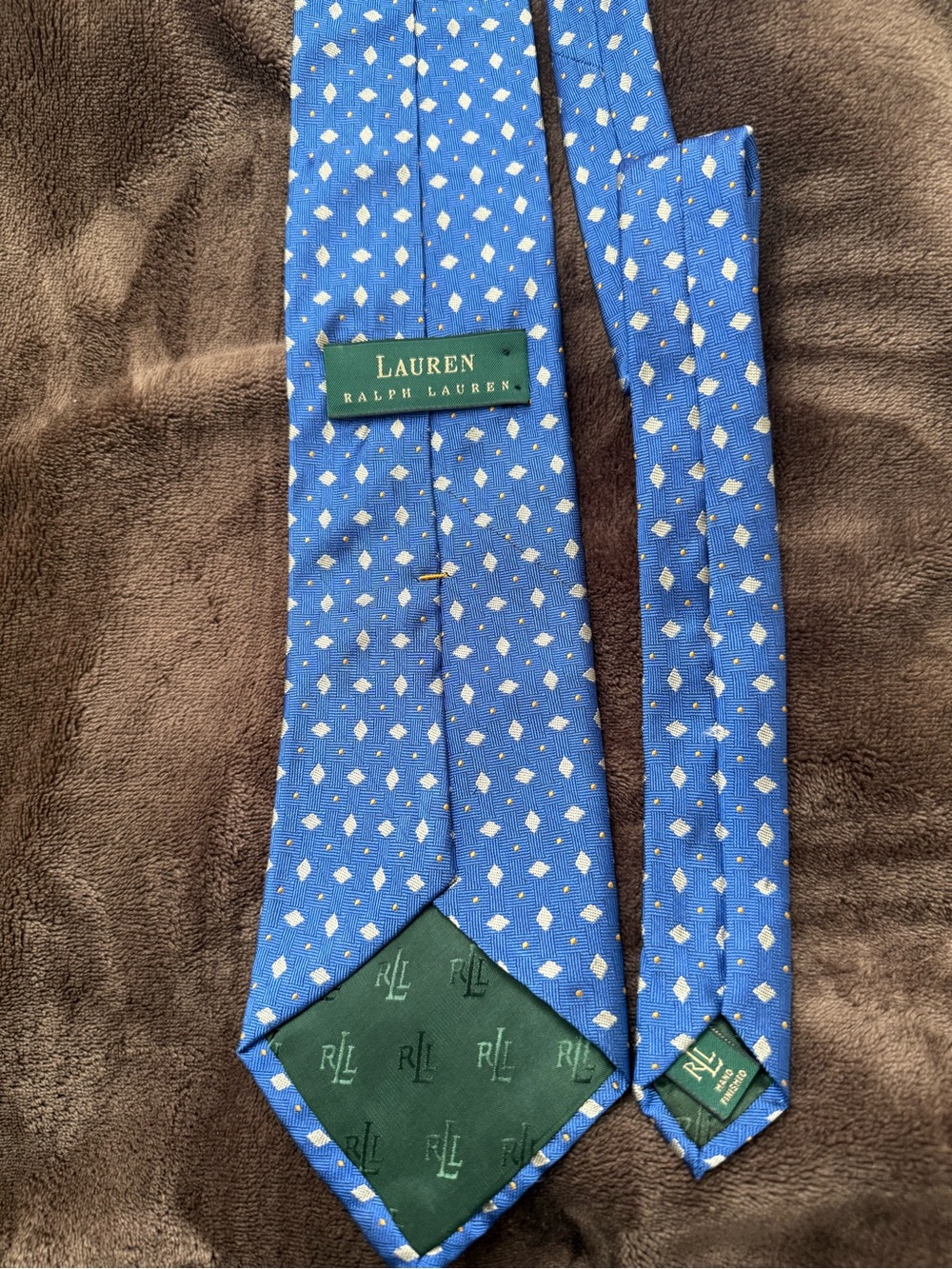 Lauren Ralph Lauren Blue Silk Tie with White Diamond Dots